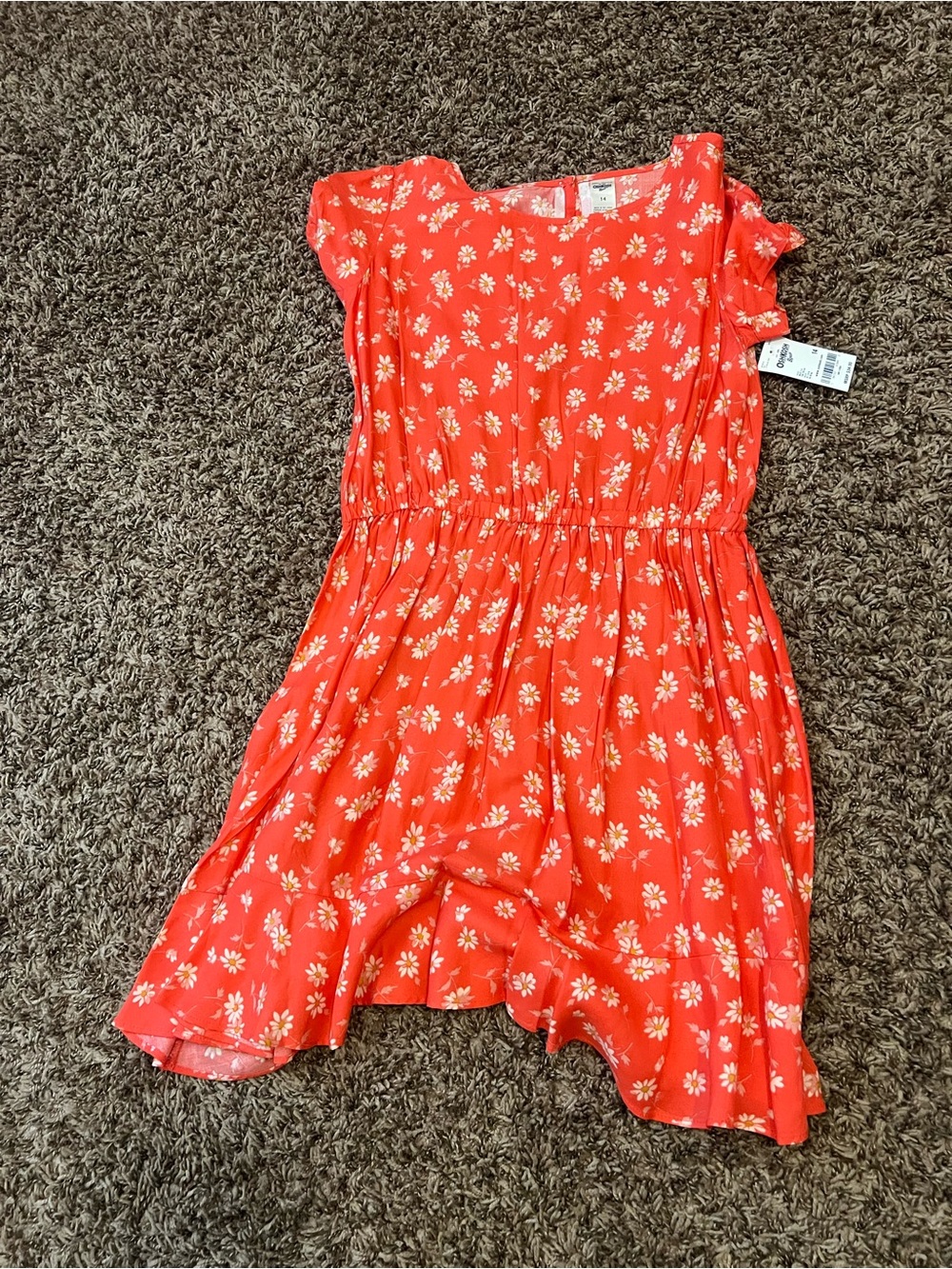 OshKosh B'gosh Coral Red Floral Fit-and-Flare Dress